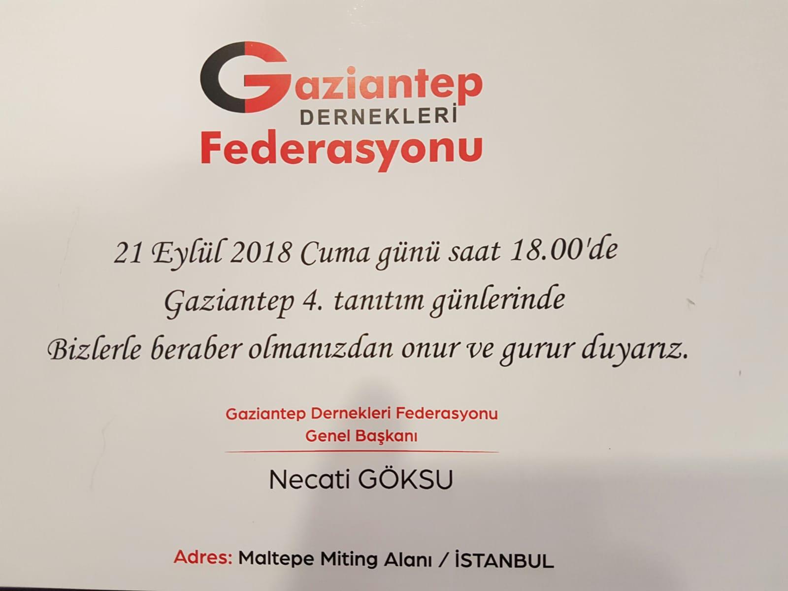 Gaziantep Tanıtım Günlerinde Buluşuyoruz.